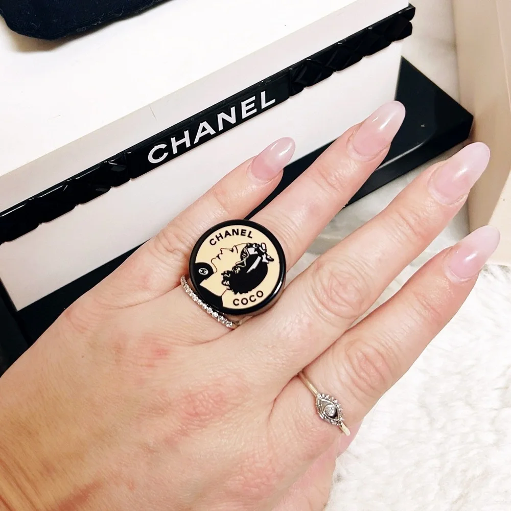 Authentic Chanel RARE Vintage 2003 Pink / Black Coco Chanel Acrylic Ring